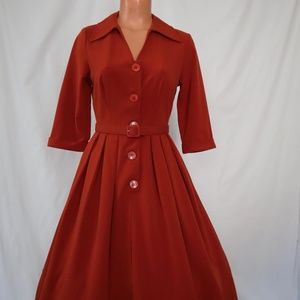 BETTIE PAGE rust shirtdress dress - full skirt - S